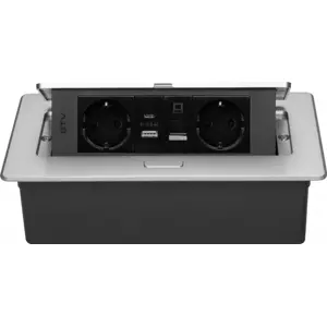 Bloco de tomadas de encastrar com tampa 2x Schuko + USB-A + USB-C + RJ45 – cabo 1.5m – Alumínio