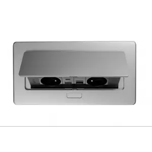 Bloco de tomadas de encastrar com tampa 2x Schuko + USB-A + USB-C + RJ45 – cabo 1.5m – Alumínio
