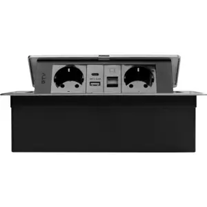 Bloco de tomadas de encastrar com tampa 2x Schuko + USB-A + USB-C + RJ45 – cabo 1.5m – Preto