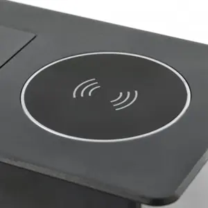 Bloco de tomadas de encastrar com tampa 1x Schuko + 2x USB-A  + Qi Wireless Charger – cabo 1.5m – Preto