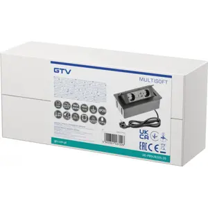 Bloco de tomadas de encastrar com tampa 2x Schuko + USB-A + USB-C + RJ45 – cabo 1.5m – Preto