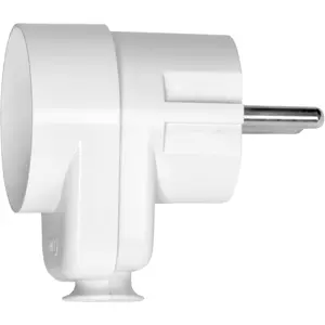 Ficha Schuko macho 90º c/ saída tipo ladrão s/ terra - Branco