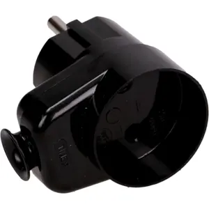 Ficha Schuko macho 90º c/ saída tipo ladrão s/ terra - Preto