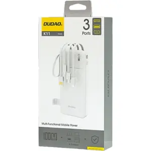 Powerbank 10000mAh c/ 3 portas + 4 cabos (USB-A + USB-C + micro-USB + Lightning) + lanterna - branco