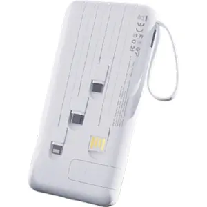 Powerbank 10000mAh c/ 3 portas + 4 cabos (USB-A + USB-C + micro-USB + Lightning) + lanterna - branco