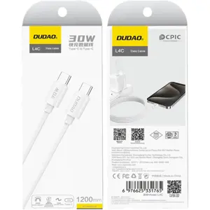 Cabo de dados/carregamento USB-C <-> USB-C 30W 480 Mbps - 1.2m - branco