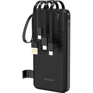 Powerbank 10000mAh c/ 3 portas + 4 cabos (USB-A + USB-C + micro-USB + Lightning) + lanterna - preto