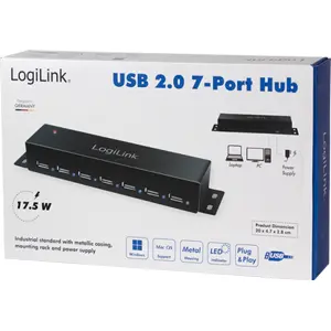Hub USB 2.0 de 7 portas caixa metálica (industrial)