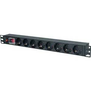Bloco PDU de 8 tomadas c/ botão e disjuntor p/ rack bastidor 19'' 1U - cabo 2 m