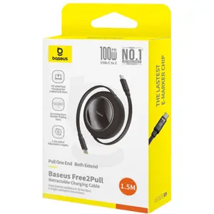 Cabo retráctil USB-C macho <-> USB-C macho 100W PD - preto - 1.5m
