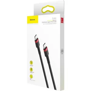 Cabo USB-C macho <-> USB-C macho PD / QC 60W - preto e vermelho -  1 m