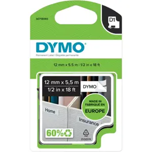 Fita de etiquetar D1 16959 [Preto sobre Branco] permanente em poliéster - 12mm x 5.5m