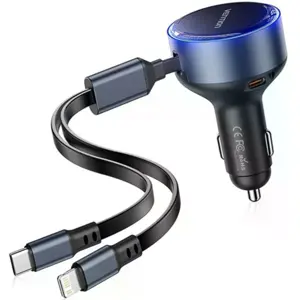 Cargador para mechero 30 W con cable retráctil USB-C + Lightning