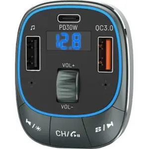 Transmissor FM mãos-livres Bluetooth MP3 Carregador USB+A + USB-C PD 30W