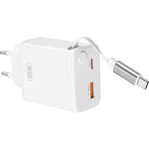 Carregador USB-A + USB-C PD 30W c/ cabo USB-C retrátil