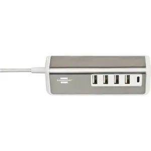 Carregador 4×USB-A + 1×USB-C PD (20W) com estação de secretária e cabo 1.5m