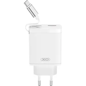 Carregador USB-A + USB-C PD 30W c/ cabo USB-C retrátil