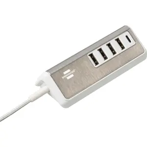 Carregador 4×USB-A + 1×USB-C PD (20W) com estação de secretária e cabo 1.5m