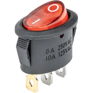 Interruptor basculante 2 posições estáveis oval - ON-OFF - 250VAC 6A (3 pinos) - luminoso vermelho