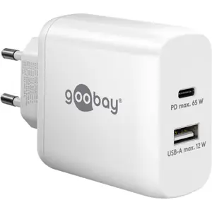 Carregador GaN 1×USB-A + 1×USB-C PD (65W) - Branco