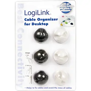 Organizador de cabos adesivo branco + preto - conjunto de 6