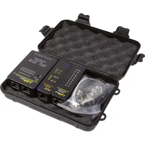Testador de cabos de rede, telefónicos e coaxial (RJ45+RJ11+BNC) c/ localizador PoE