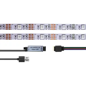 Fita de LED RGB USB-5Vdc 7W IP20 3m + controlador RGB + comando