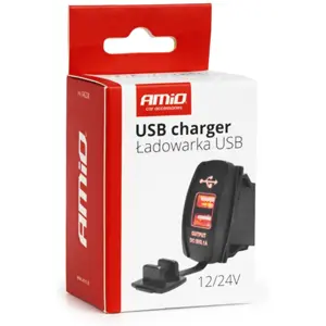 Tomada de painel 12/24V para 2x USB-A 3.1A - Backlight vermelho