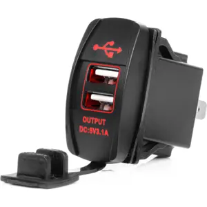 Tomada de painel 12/24V para 2x USB-A 3.1A - Backlight vermelho
