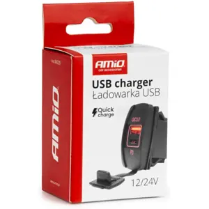 Tomada de painel 12/24V para USB-A + USB-C QC3.0 - Backlight vermelho