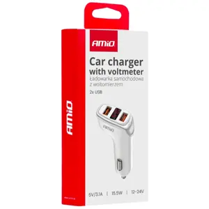 Cargador de mechero (12..24VDC) 2x USB-A 15.5W 3.1A con Display de Tensión