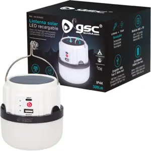 Lanterna solar LED de campismo 5W 300lm (4 modos) recarregável USB c/ powerbank - IP44