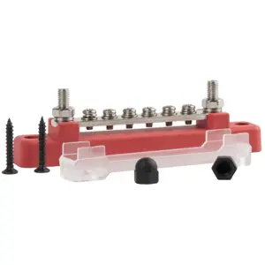 Barramento de distribuição DC (BUS BAR) 6xM4 + 2xM6 - 12/48V 150A - Vermelho