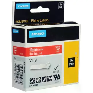 Fita de etiquetar RHINO 18433 [Branco sobre Vermelho] em vinil - 19mm x 5.5m