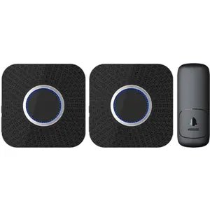 Conjunto de 2 campainhas 230Vac sem fio com botão auto-alimentado (cinético) - IP20 - preto - alcance 150m