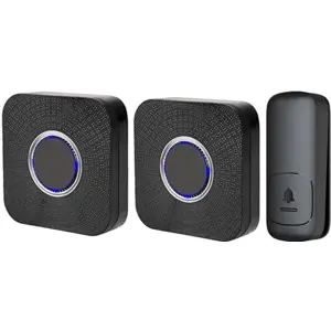 Conjunto de 2 campainhas 230Vac sem fio com botão auto-alimentado (cinético) - IP20 - preto - alcance 150m