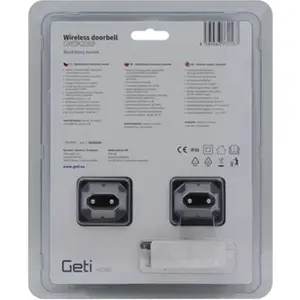 Conjunto de 2 campainhas 230Vac sem fio com botão auto-alimentado (cinético) - IP20 - preto - alcance 150m