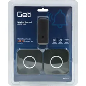 Conjunto de 2 campainhas 230Vac sem fio com botão auto-alimentado (cinético) - IP20 - preto - alcance 150m