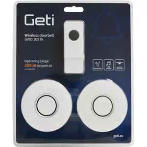 Conjunto de 2 campainhas 230Vac sem fio c/ 58 melodias - IP55 - branco - alcance 300m