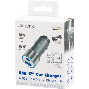 Cargador de mechero (12..24VDC) USB-A QC 18W + USB-C PD 18W