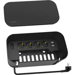 Caixa organizadora de cabos c/ bloco de 5 tomadas + 3x USB - cabo 1.5m - preto - 285x145x130mm