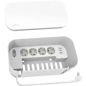 Caixa organizadora de cabos c/ bloco de 5 tomadas + 3x USB - cabo 1.5m - branco - 285x145x130mm