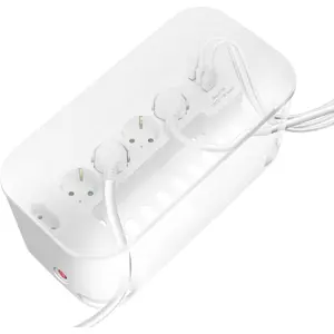Caixa organizadora de cabos c/ bloco de 5 tomadas + 3x USB - cabo 1.5m - branco - 285x145x130mm