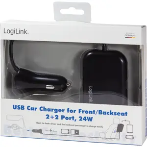 Carregador de isqueiro 2x USB 2.4A c/  extensão para bancos traseiros 2x USB 2.4A