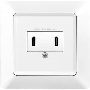Tomada de embutir universal 230VAC -> 2x USB-C PD3.0 20W - Branco