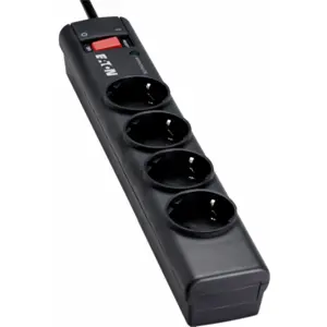 Bloco de 4 tomadas c/ proteção de sobretensão + interruptor - preto - cabo 1.0m