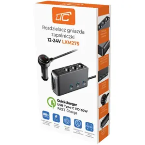 Distribuidor de mechero 12/24VDC de 3 salidas con interruptor + USB-A/C