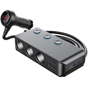 Distribuidor de mechero 12/24VDC de 3 salidas con interruptor + USB-A/C