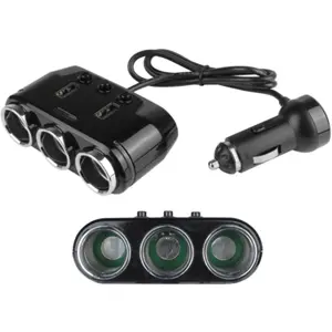 Distribuidor de mechero 12/24VDC de 3 salidas con interruptor + 2x USB-A