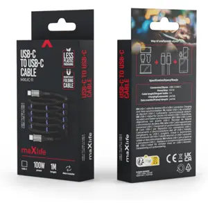 Cable USB-C ⇿ USB-C 100W PD en nylon con enrollado magnético - Negro - 1.0m